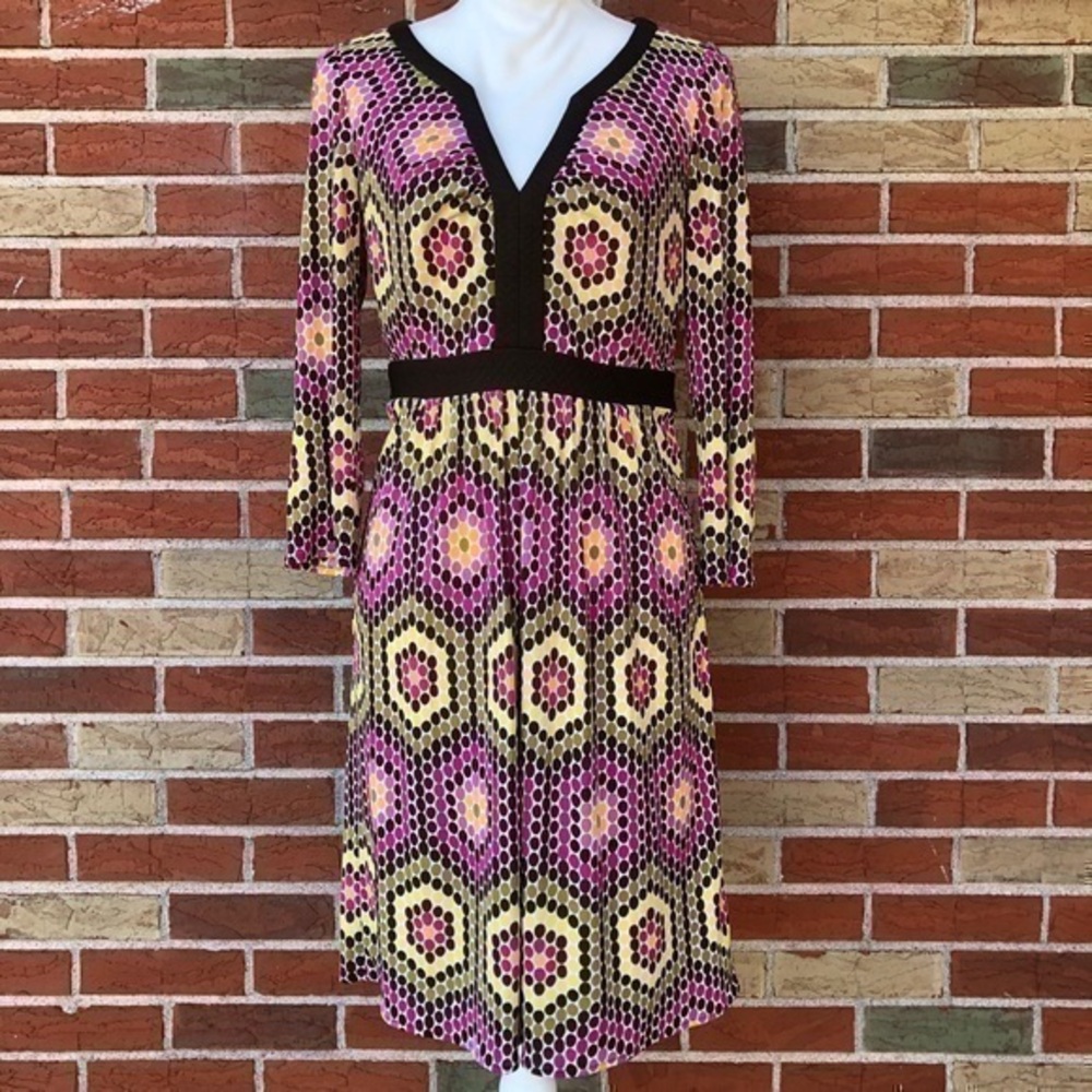 An Original Milly of New York Silk Brown Pink Multicolor Polka Dot Midi Dress 👗